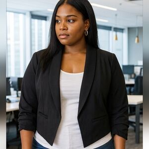 Torrid Black Cropped Shawl Collar Blazer 1X with Ruched Sleeves Business Casual